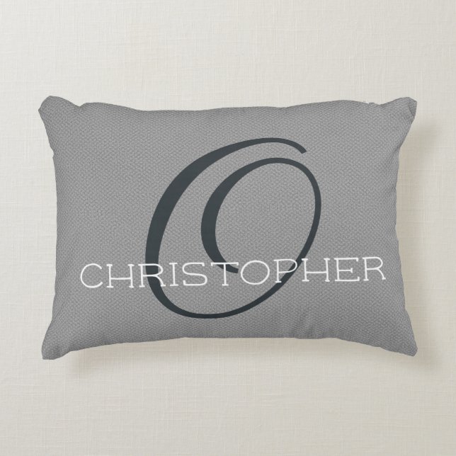 O Initial Personalized Name Black White Gray Accent Pillow (Front)