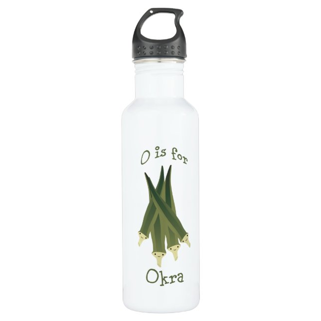O is for Okra. Water Bottle (Front)
