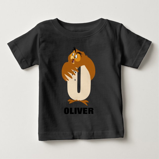 O is for Owl | Add Your Name Baby T-Shirt (Front)