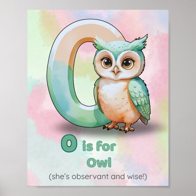 O is for Owl – Nursery Alphabet Art Print (Front)