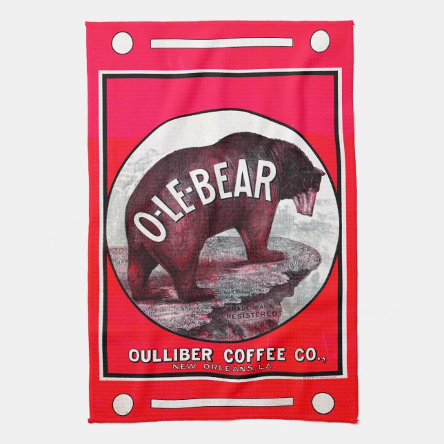 O-Le-Bear Coffee Kitchen Towel (Vertical)