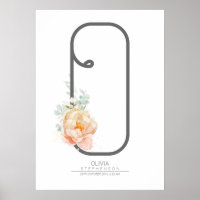 O Letter Monogram Blush Peach Floral Home Decor