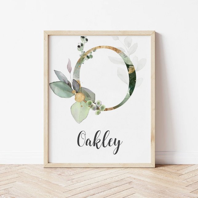 O Letter Monogram Greenery Nursery Name Wall Print (Creator Uploaded)