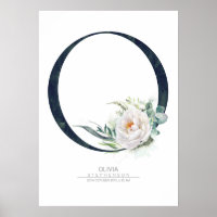 O Letter Monogram White Flowers and Greenery Poster