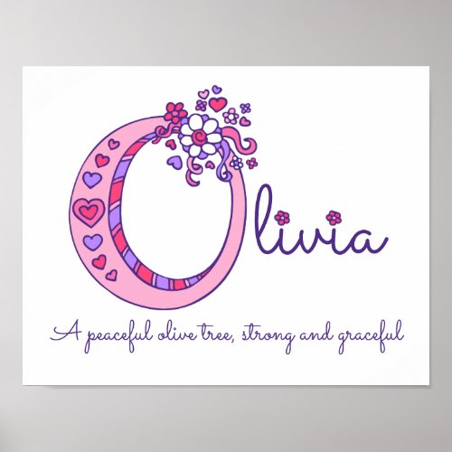 O monogram art Olivia girls name meaning poster