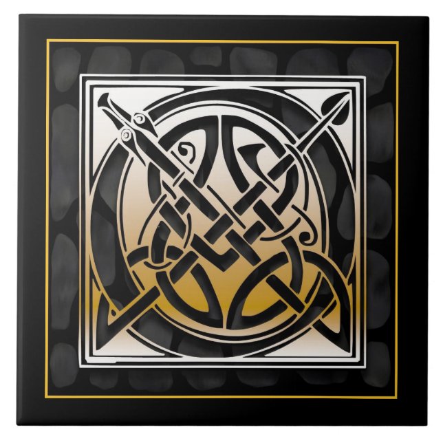 O Monogram Celtic Black Stone Ceramic Tiles (Front)
