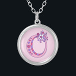 O monogram decorative letter necklace<br><div class="desc">Pretty letter O monogram pendant. Whimsical letter drawing of the capital initial letter O,  ideal for gifting girls with a name that begins with O. Background color can be changed if required,  currently light pink. © Original drawing and design by Sarah Trett www.sarahtrett.com for www.mylittleeden.com</div>