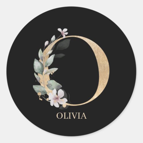 O Monogram Floral Personalized Classic Round Sticker