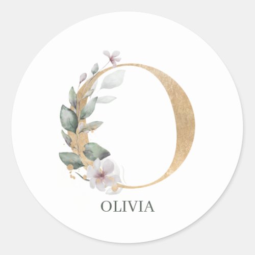 O Monogram Floral Personalized Classic Round Sticker