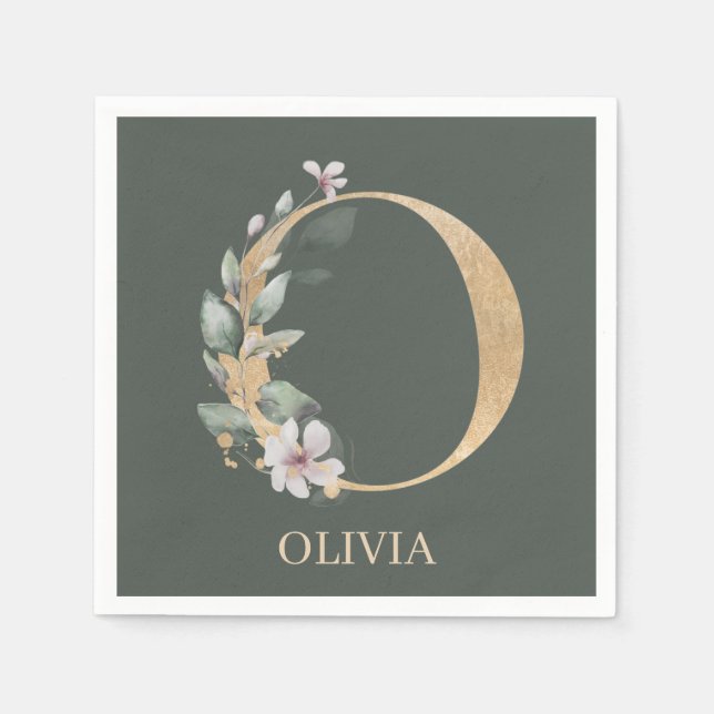 O Monogram Floral Personalized Napkins (Front)