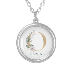 O Monogram Floral Personalized Silver Plated Necklace