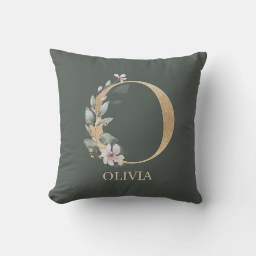 O Monogram Floral Personalized Throw Pillow