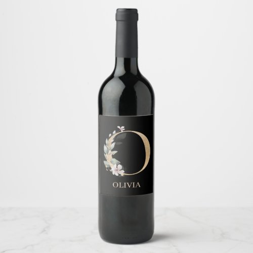 O Monogram Floral Personalized Wine Label