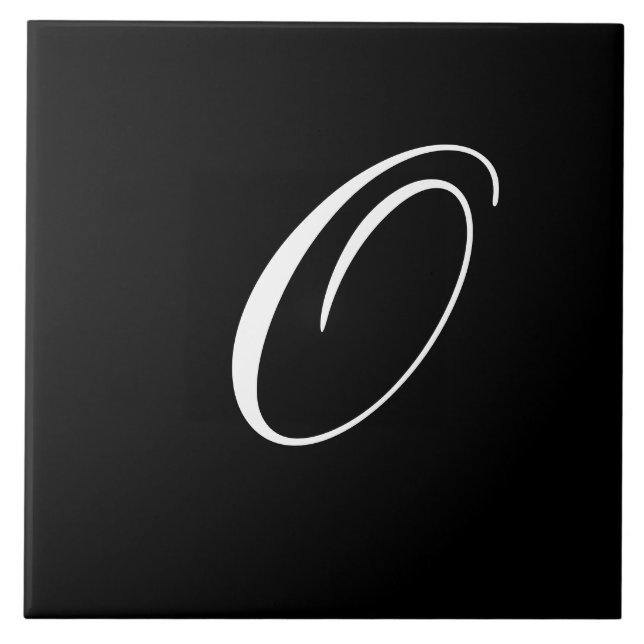 O Monogram Initial White on Black Ceramic Tile (Front)
