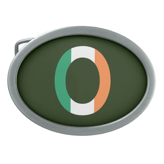 O Monogram overlaid on Irish Flag bbt Belt Buckle (Front)