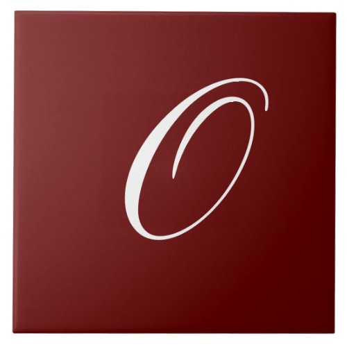 O Monogram White on Dark Red Ceramic Tile