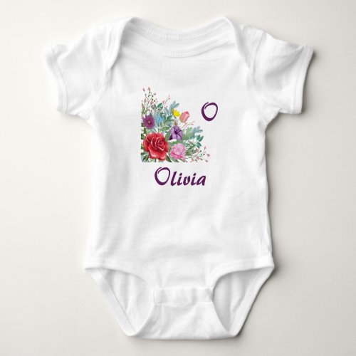 O Olivia Personalize Letter Name Rose Flowers Baby Bodysuit