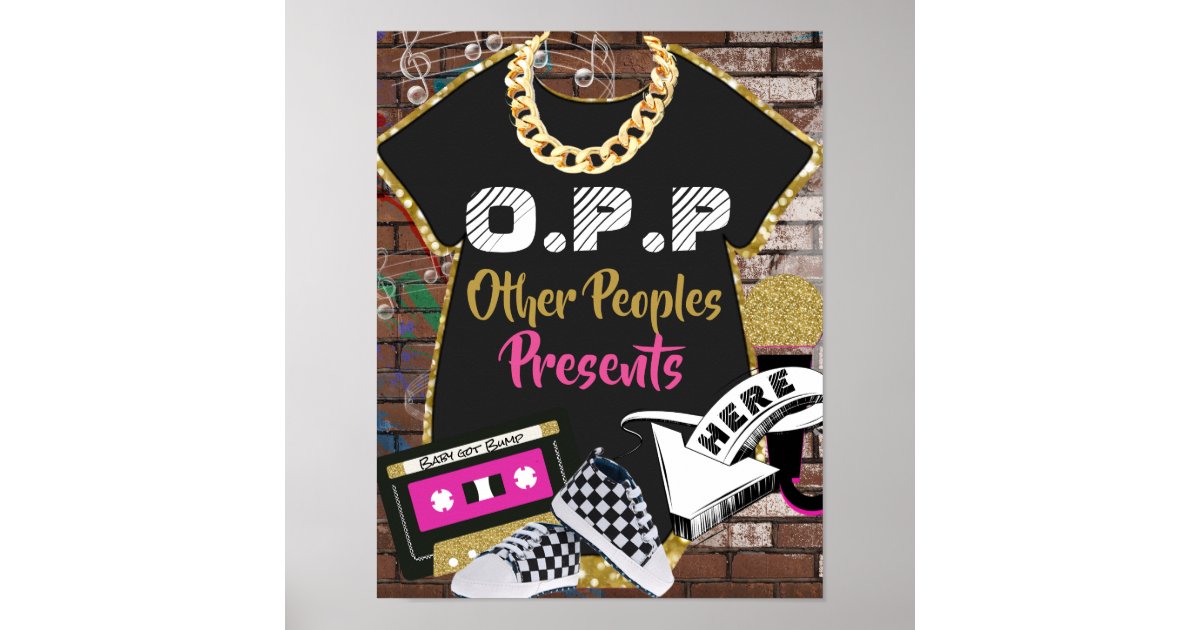 O P P Retro 90 S Hip Hop Pink Gold Gift Table Sign Zazzle Com
