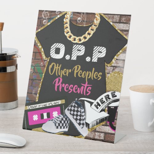 OPP Retro 90s Hip Hop PinkGold Gift Table Sign