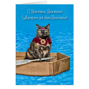 O Row-meow Cat In A Cardboard Boat Funny Valentine Cards