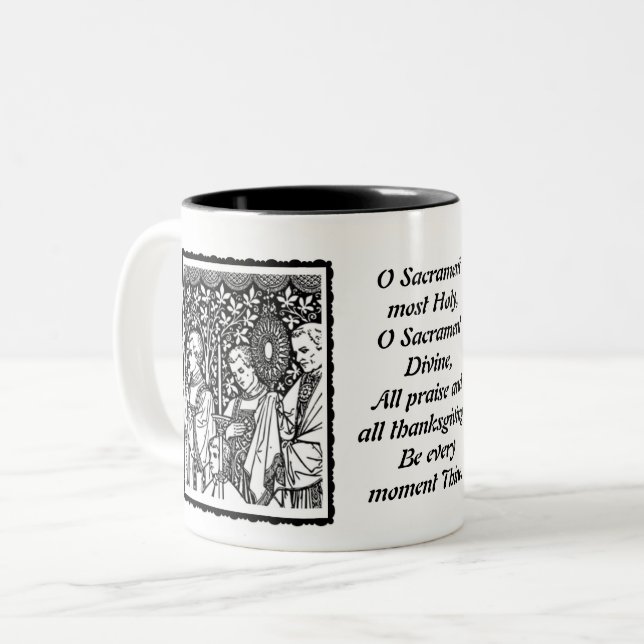 O Sacrament Most Holy Monstrance with Priests Two-Tone Coffee Mug (Front Left)