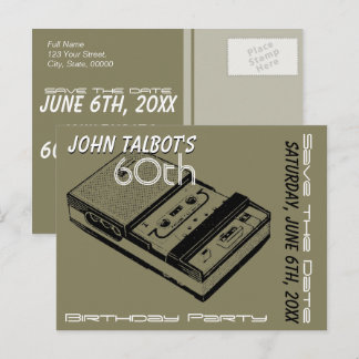 O Tape Recorder 60th birthday Party Save the Date Announcement Postcard