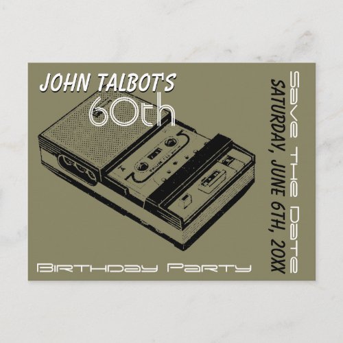 O Tape Recorder 60th birthday Party Save the Date Announcement Postcard