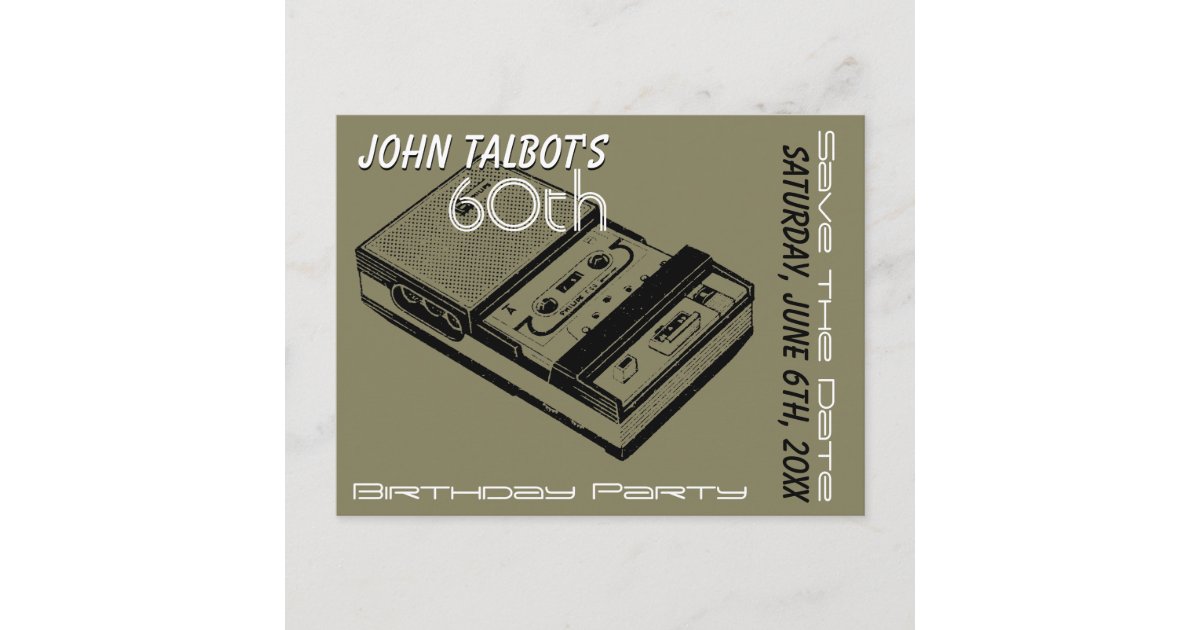 O Tape Recorder 60th Birthday Party Save The Date Announcement Postcard Zazzle Com O Tape Recorder 60th Birthday Party Save The Date Announcement Postcard Zazzle Com