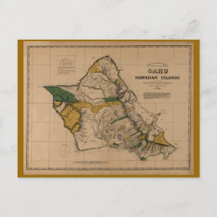 Oahu, 1881, Vintage Hawaii Map Postcard