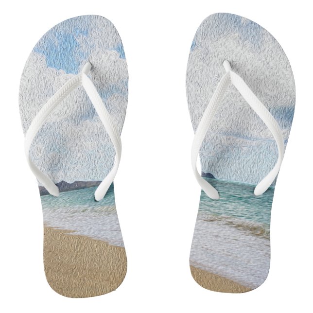 Oahu Hawaii Beach Digital Art Oil Painting Flip Flops (Footbed)