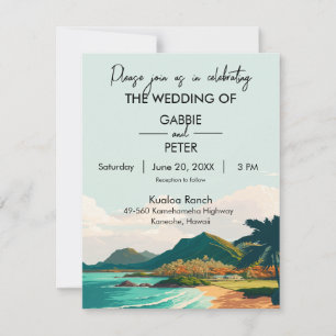 Oahu Hawaii Beach Mountains Ocean Palm Tree Invitation