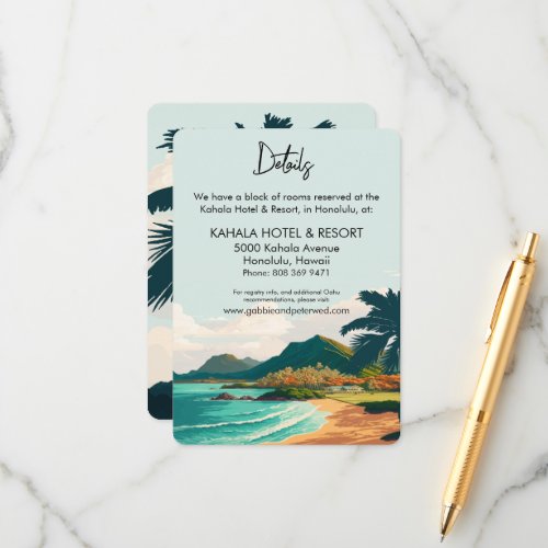 Oahu Hawaii Beach Palm Tree Wedding Enclosure Card