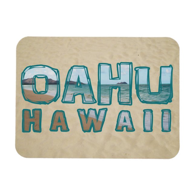 Oahu Hawaii Beach Photo Text Magnet (Horizontal)