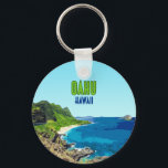 Oahu Hawaii Beach Vintage Keychain<br><div class="desc">Display the jagged volcanic rock coastline and palm trees of the coast of Oahu,  Hawaii,  USA on a keychain as a memento of one of America's greatest sites!</div>