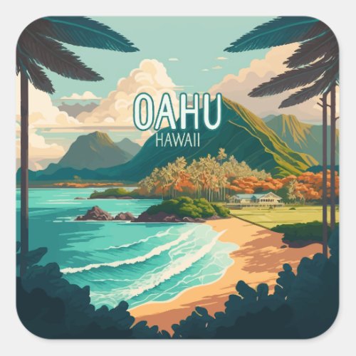 Oahu Hawaii Beach Vintage Retro Square Sticker