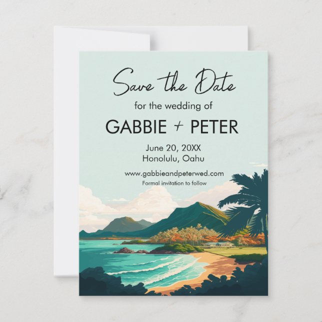 Oahu Hawaii Beach Wedding Save the Date Invitation (Front)