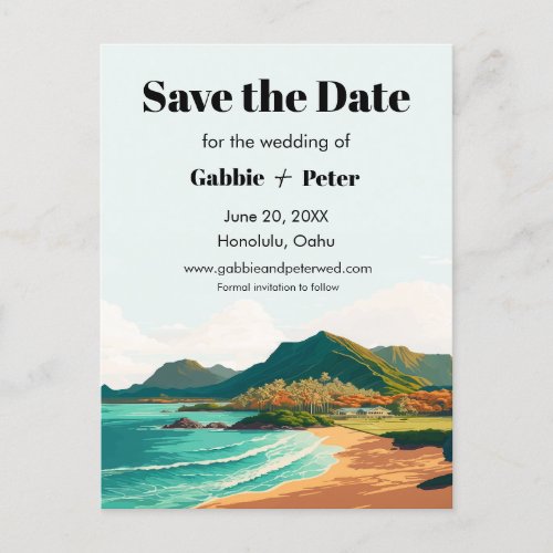 Oahu Hawaii Beach Wedding Save the Date Postcard