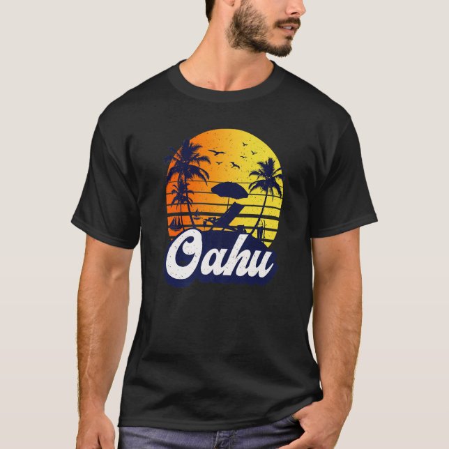 Oahu Hawaii Hawaiian Sunset Beach Retro Premium T-Shirt (Front)