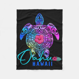 Oahu Hawaii Hawaiian Tie Dye Sea Turtle Vacation S Fleece Blanket