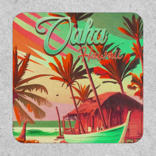 Oahu Hawaii island tropical sunset palm tree 1960s Patch