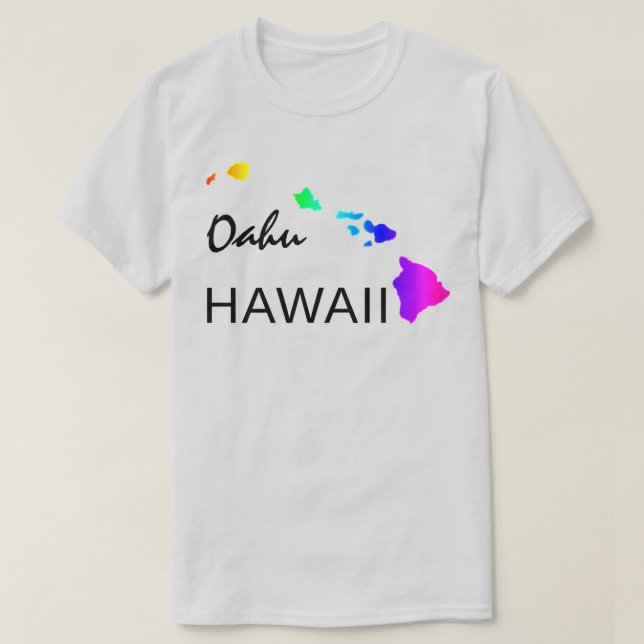 OAHU - HAWAII ISLANDS NEON RAINBOW T-Shirt (Design Front)