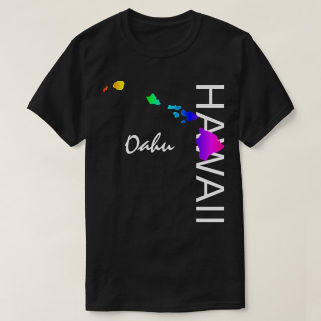 OAHU - HAWAII ISLANDS NEON RAINBOW T-Shirt (Design Front)