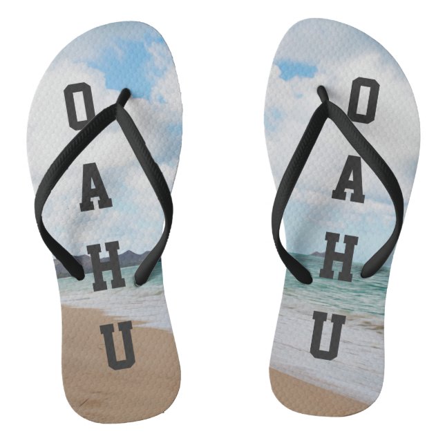 Oahu Hawaii Ocean Waves & Beach Flip Flops (Footbed)