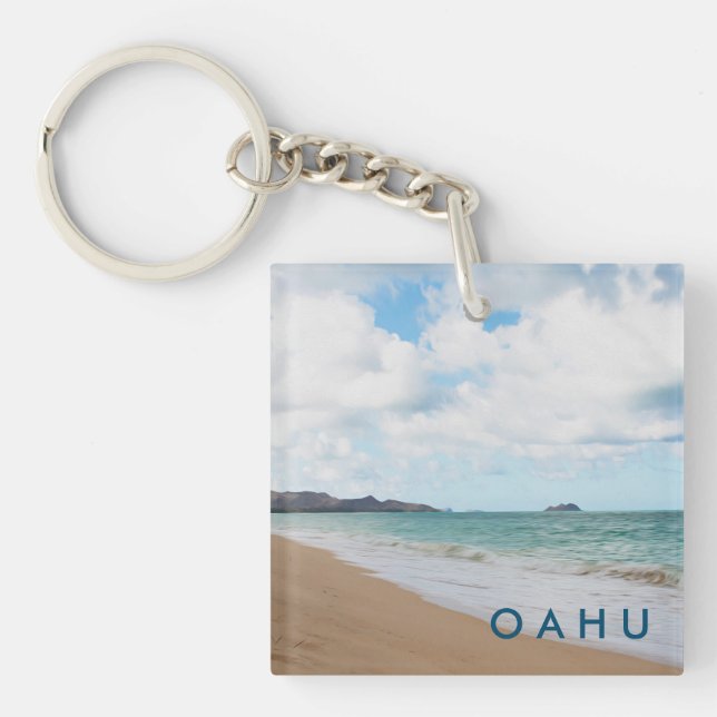 Oahu Hawaii Ocean Waves & Beach Keychain (Front)