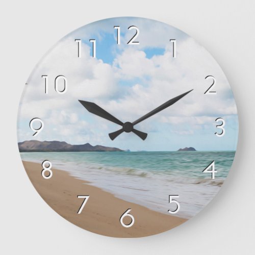 Oahu Hawaii Ocean Waves  Beach Large Clock