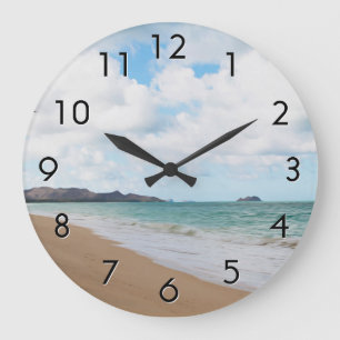 Oahu Hawaii Ocean Waves & Beach Large Clock