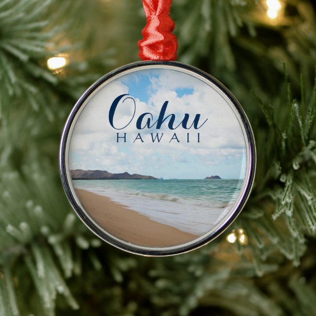 Oahu Hawaii Ocean Waves & Beach Metal Ornament (Tree)