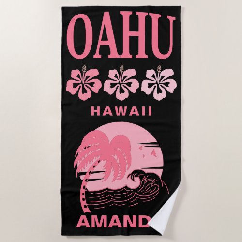 Oahu Hawaii Pink Beach Bachelorette Custom Beach Towel