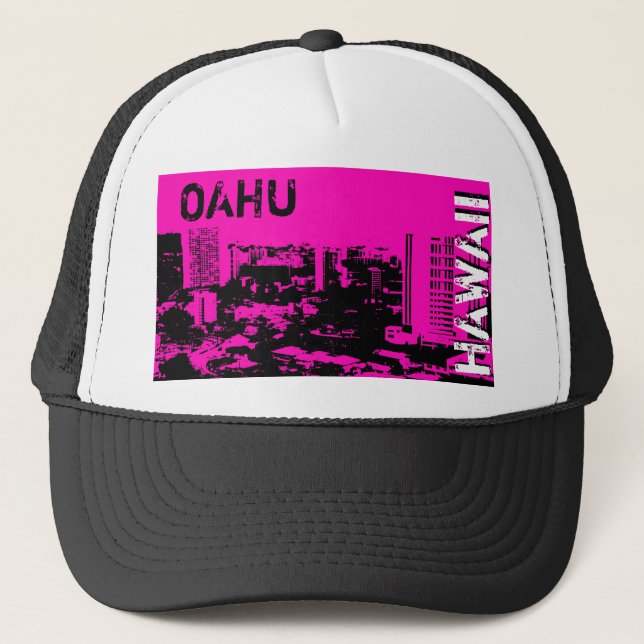 Oahu Hawaii pink city design scenic punk hat (Front)