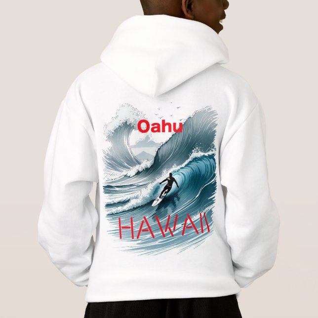 Oahu Hawaii Surfing Wave Hoodie (Back)
